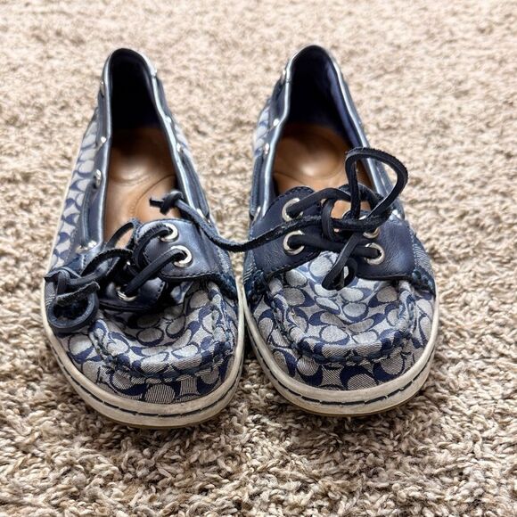 Coach Rainy Navy Blue & Grey Boat Shoes - Picture 3 of 5